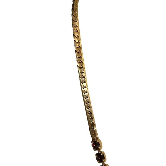 Vintage Prong Set Ruby Stone Dangle Gold Tone Women’s Necklace Estate Jewelry - Picture 6 of 11